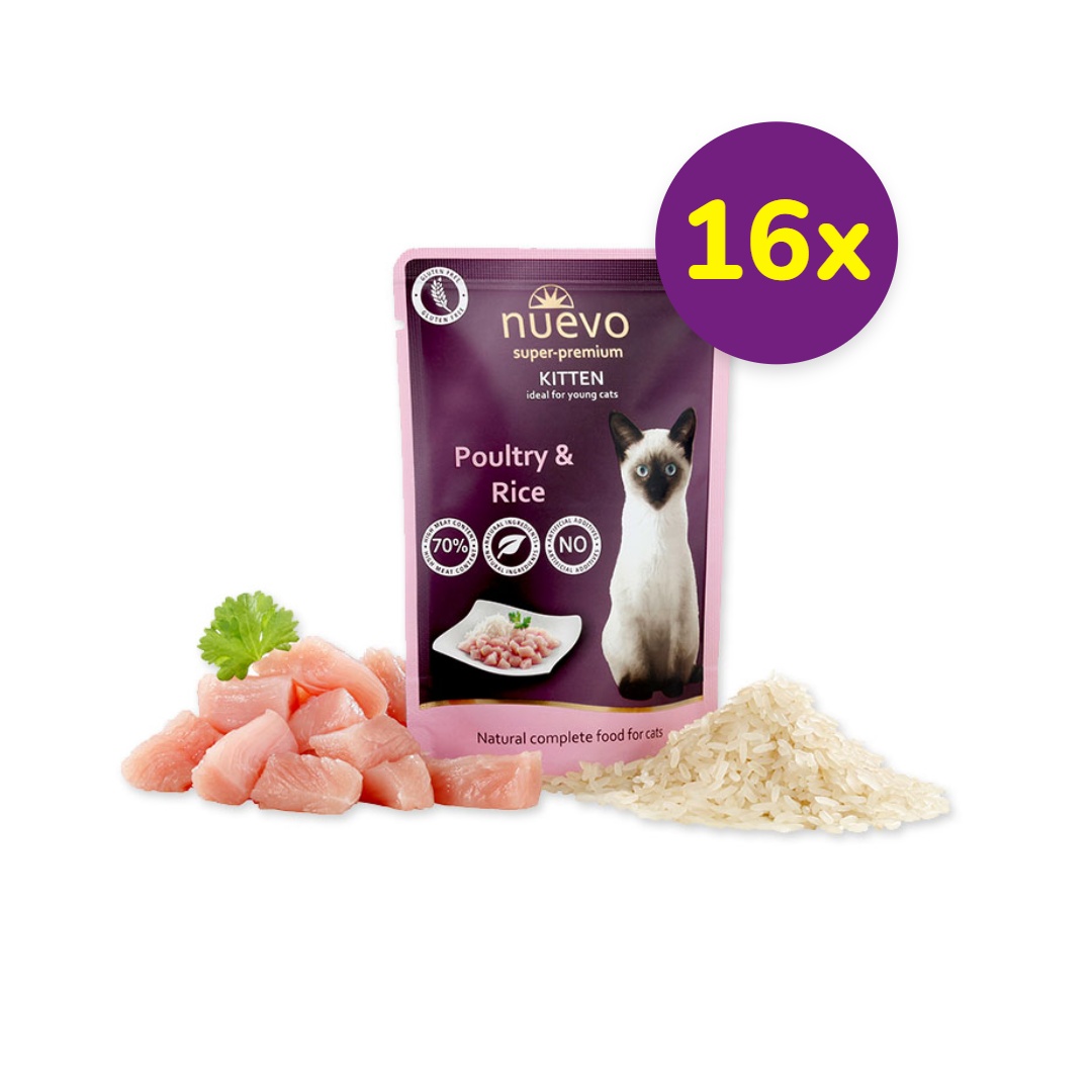 NUEVO cat Kitten Poultry with Rice bal. 16 x 85 g kapsičky